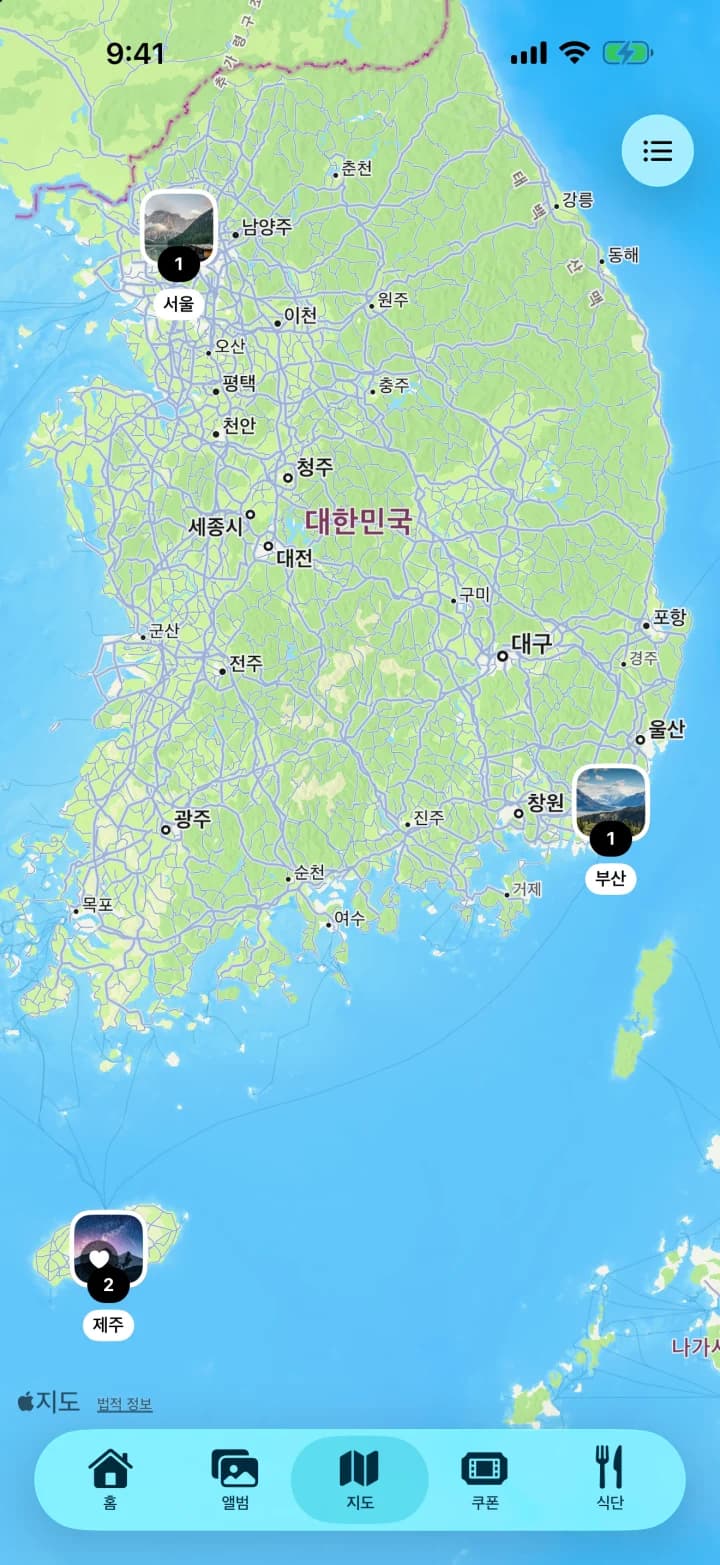 Pickee 지도: 서울·부산·제주의 위치별 사진